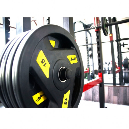 Олимпийский обрезиненный диск AeroFit 1.25 кг, черно-желтый. Посадочное кольцо из нержавеющей стали, Ø 51,5 мм Олимпийский обрезиненный диск AeroFit 1.25 кг, черно-желтый. Посадочное кольцо из нержавеющей стали, Ø 51,5 мм