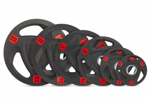 Набор дисков 51 мм. с 3-мя хватами от 2,5-25 кг VictoryFit (155 кг, 6 пар) серии ST с полиуретановым покрытием Набор дисков 51 мм. с 3-мя хватами от 2,5-25 кг VictoryFit (155 кг, 6 пар) серии ST с полиуретановым покрытием