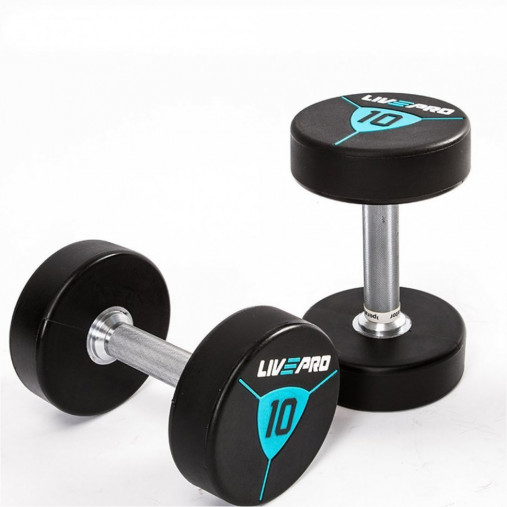 Гантели в уретане LIVEPRO Premium Urethane Dumbbells 42 кг, черный/синий (пара)